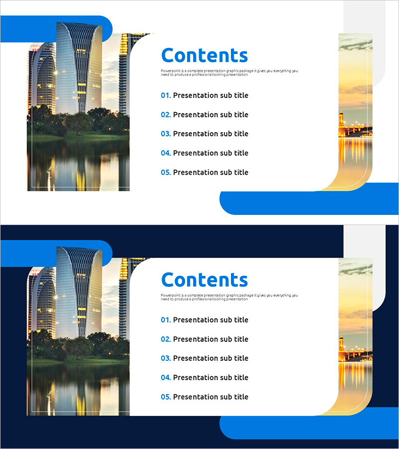 부동산 프레젠테이션을 위한 목차 슬라이드 – 블루 테마