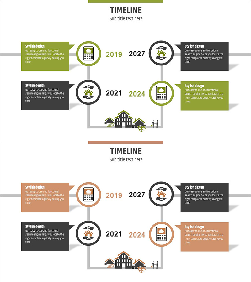 부동산 타임라인 – 연혁과 운영 계획을 시각화한 슬라이드