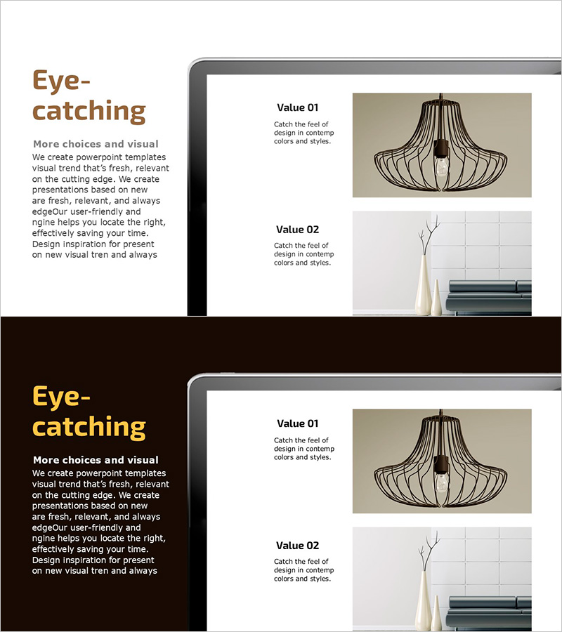 조명의 종류에 대한 슬라이드 – 세련된 디자인