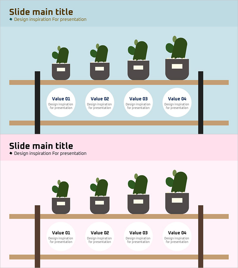 선반 위의 원형 텍스트 박스와 선인장 슬라이드