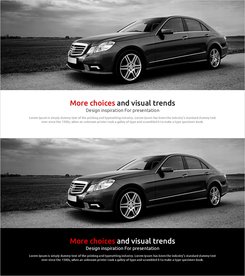 흑백 자동차 사진과 텍스트 – 제품 소개