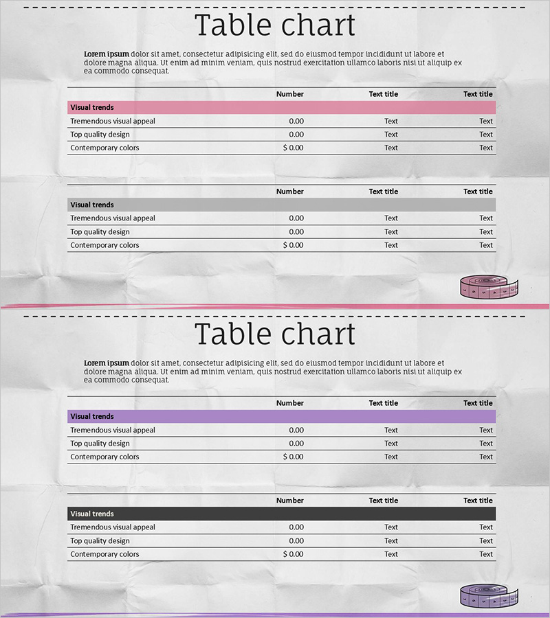 테이블 차트 비교 슬라이드 – 재무 성과 시각화