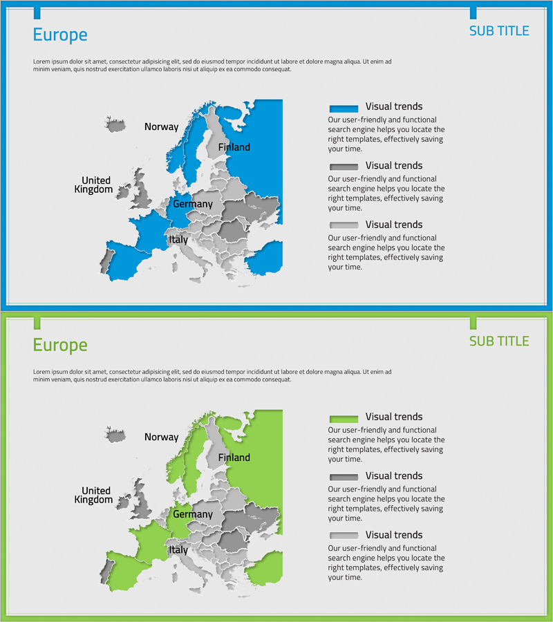 유럽 타겟 국가를 시각화한 지도 슬라이드 – 시장 분석