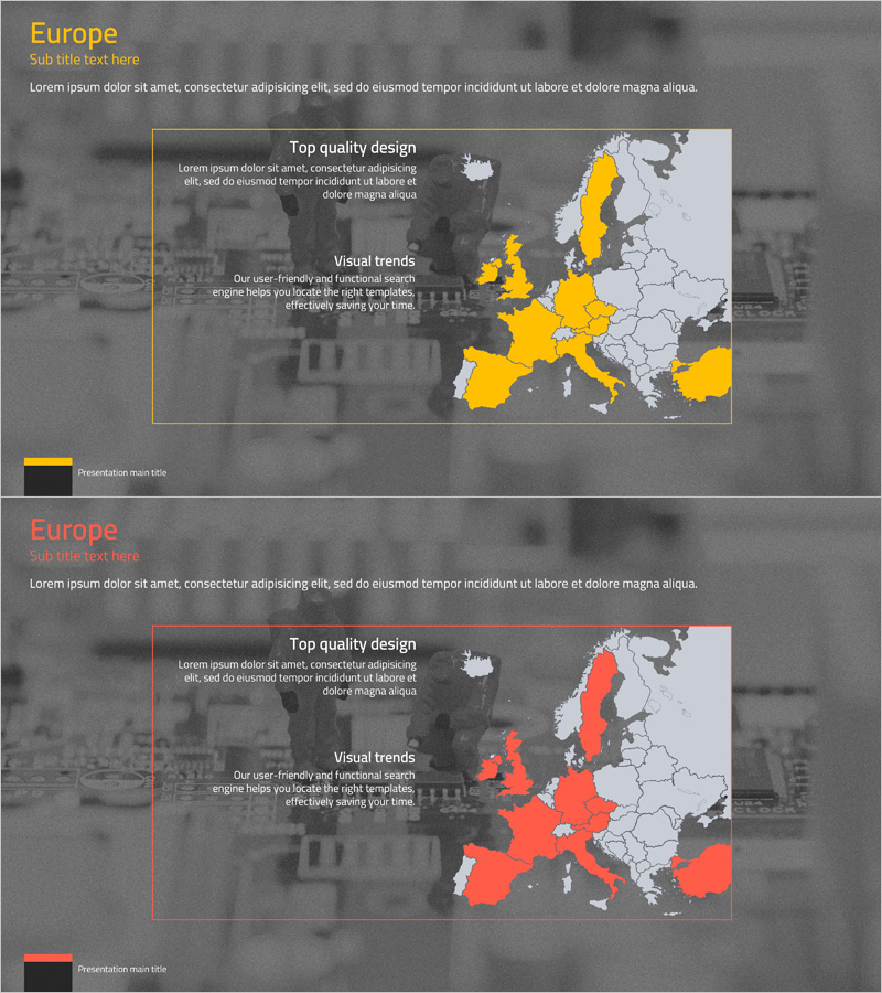 유럽 시장 분석을 위한 글로벌 네트워크 지도 – 노랑과 빨강