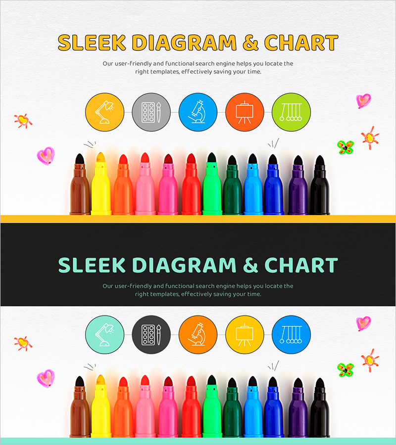다채로운 컬러펜과 아이콘 활용 슬라이드