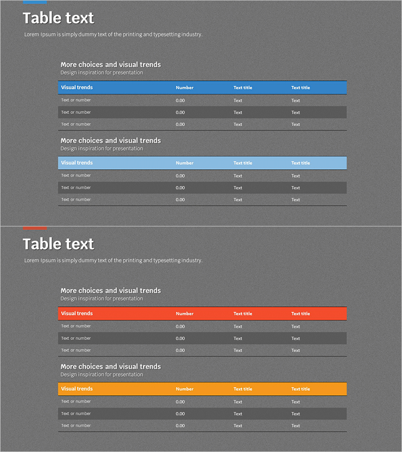 블루 레드 테이블표 – 시장 분석을 위한 데이터 슬라이드