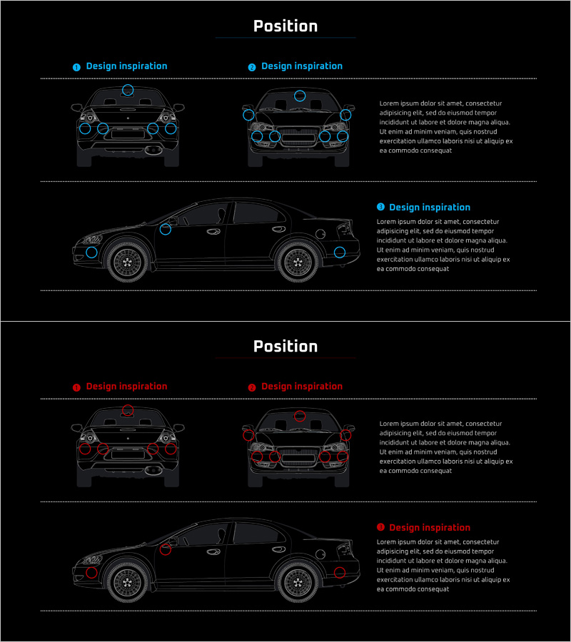 자동차 시스템 구성 내용을 시각화한 프레젠테이션 템플릿