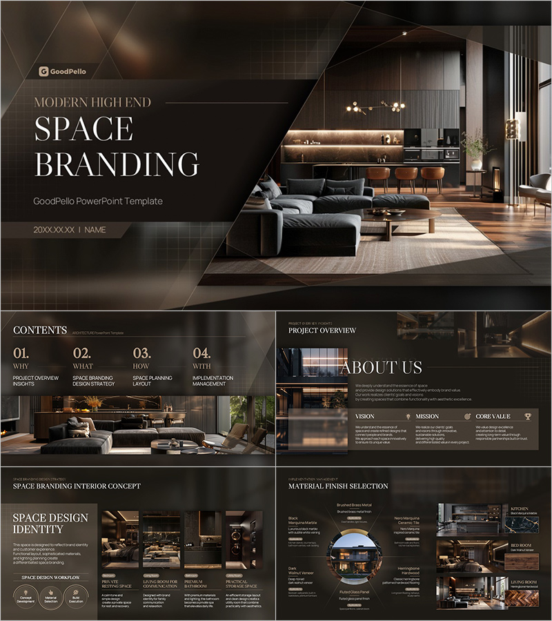 Modern High-End Space Branding Presentation Template – Sleek Design and Efficient Layout