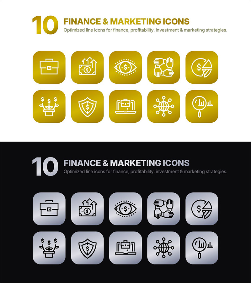 금융 & 마케팅 아이콘 세트 10종 – 수익성, 투자, 비즈니스 전략 전용 PPT 아이콘