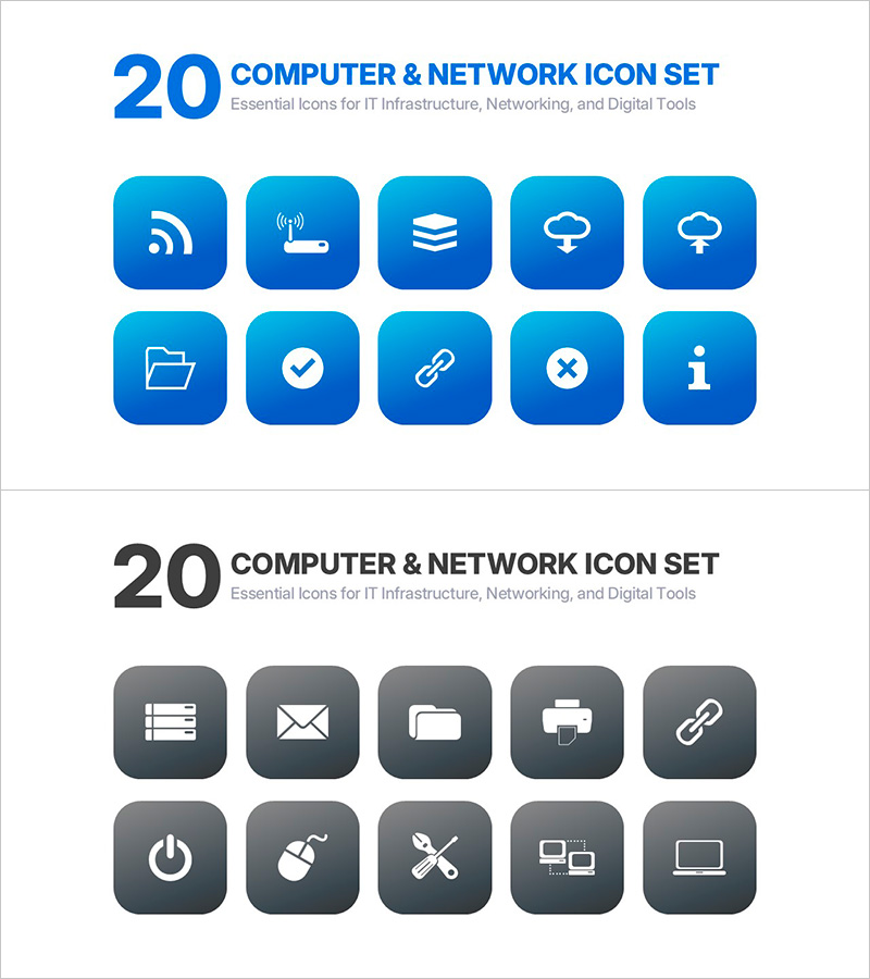 IT 인프라 & 네트워크 시스템 아이콘 20종