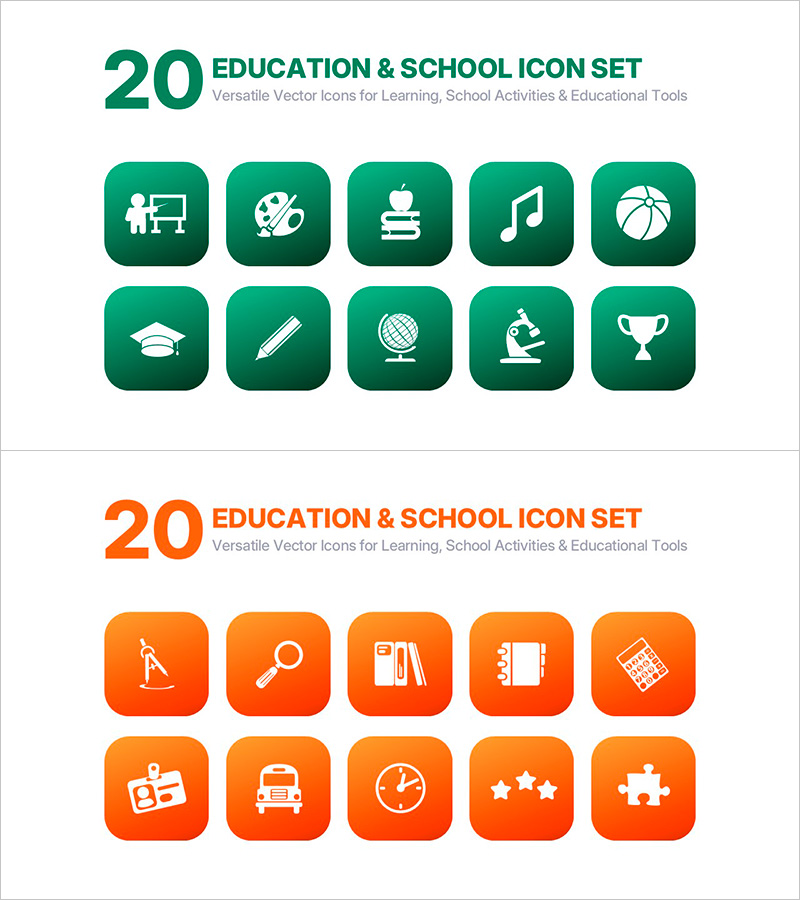 학습, 예체능 & 학교 활동 아이콘 20종
