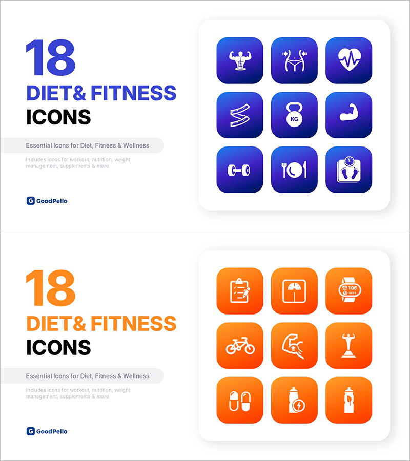 건강관리 & 피트니스 아이콘 세트 