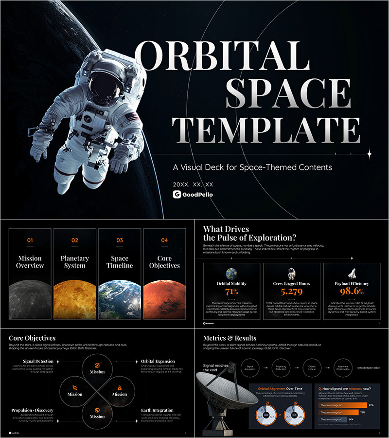 우주 궤도 테마 템플릿 - 우주·과학·탐사 주제 프레젠테이션용 PPT