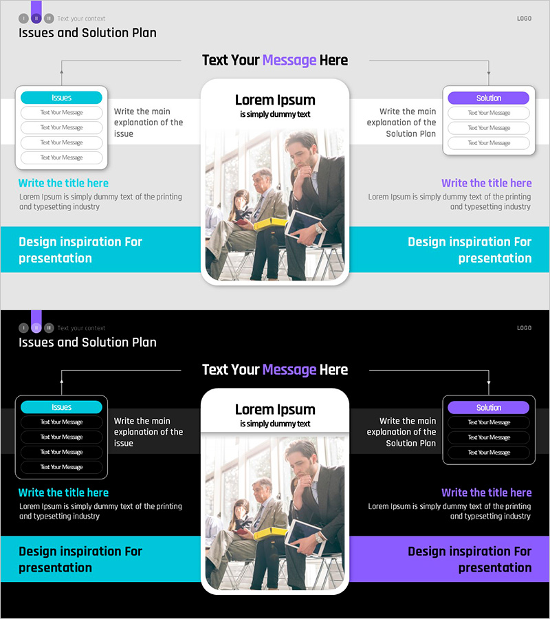 이슈와 솔루션 계획을 표현한 슬라이드 템플릿 - 효과적인 발표 도구