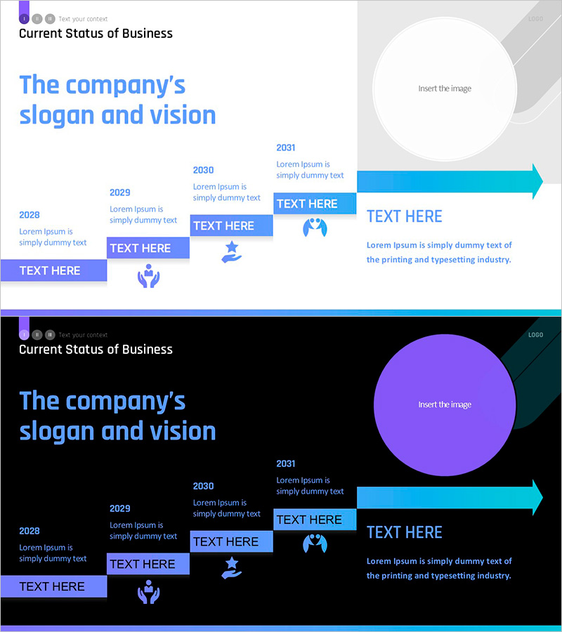 미래 비전을 나타내는 길잡이 슬라이드 – 비즈니스 현황