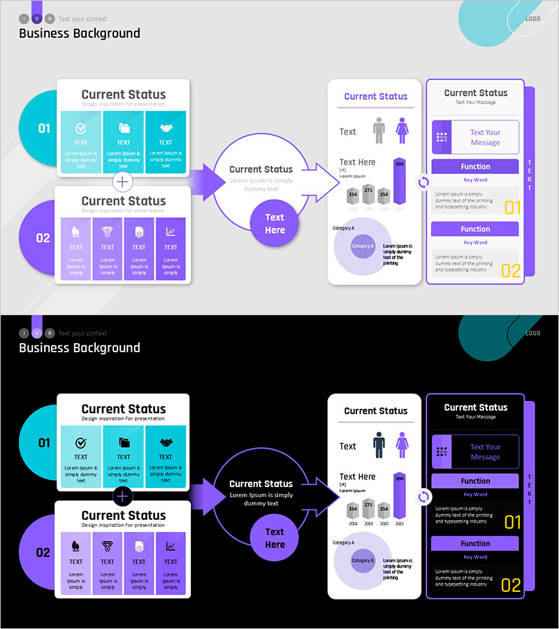 비즈니스 맥락을 강조한 깔끔한 프레젠테이션 템플릿