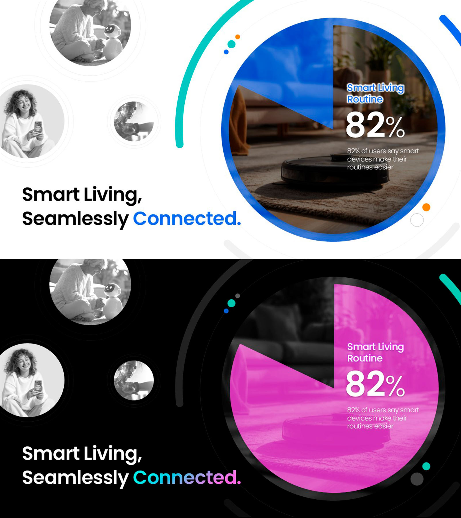 스마트 라이프 통계 인포그래픽 PPT – 파이 차트 강조
