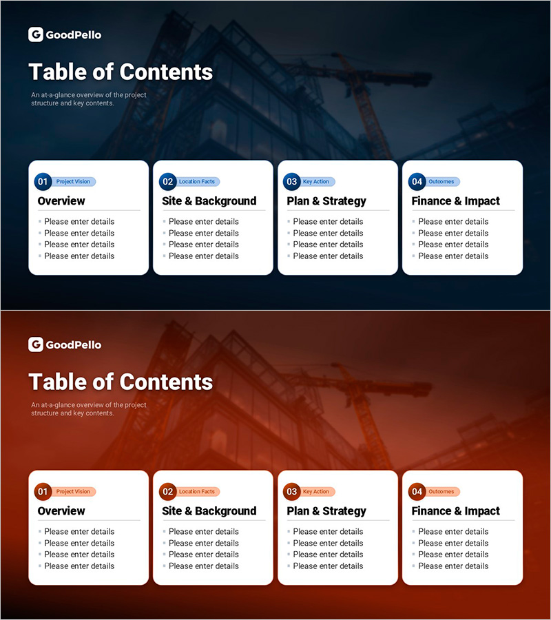 Table of Contents Slide Template for Urban Development Proposal
