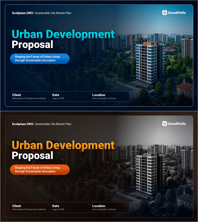 Urban Development Proposal Cover Slide for Sustainable Cities