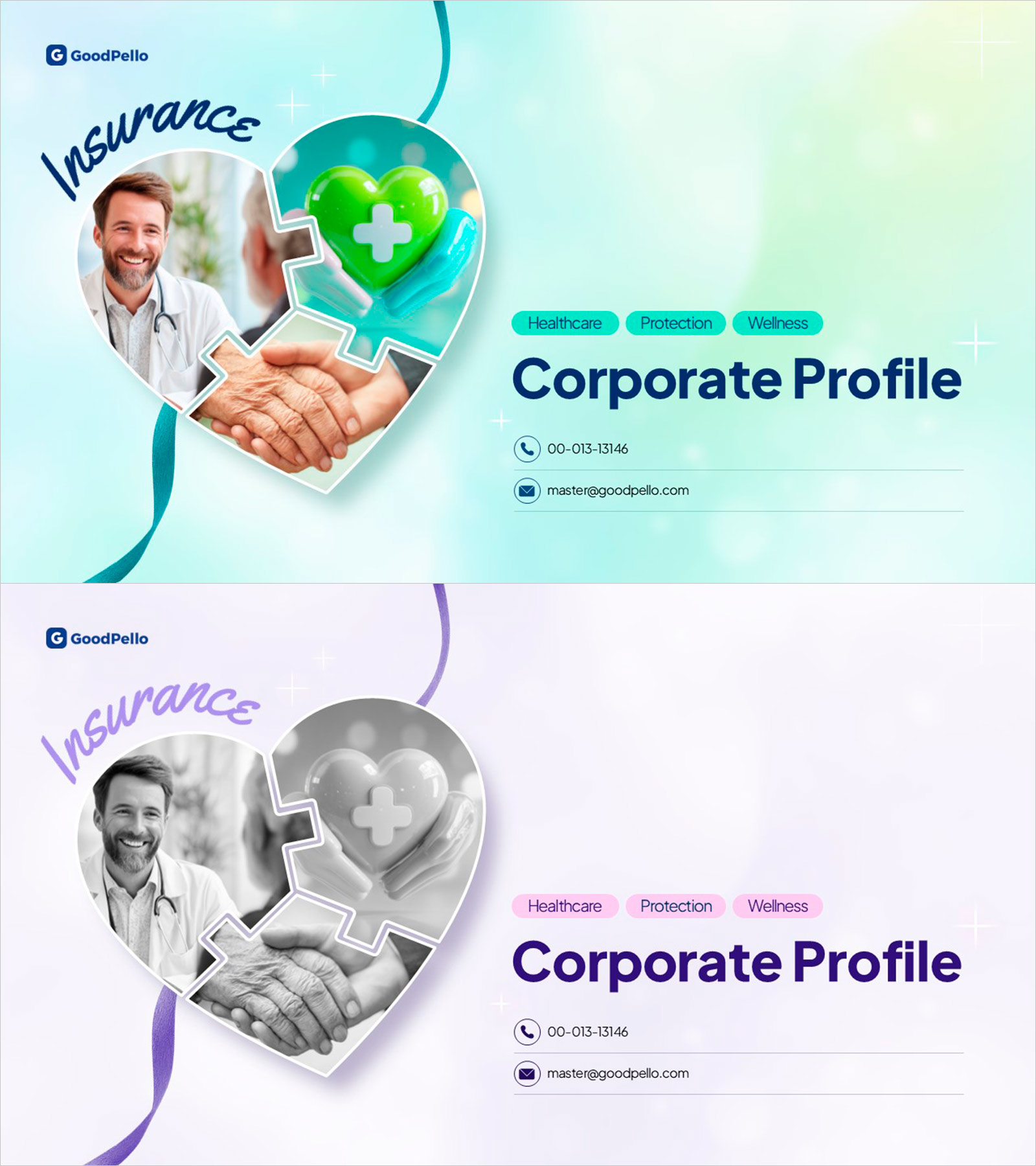 Insurance Presentation Cover Slide with Heart Puzzle Collage Layout  