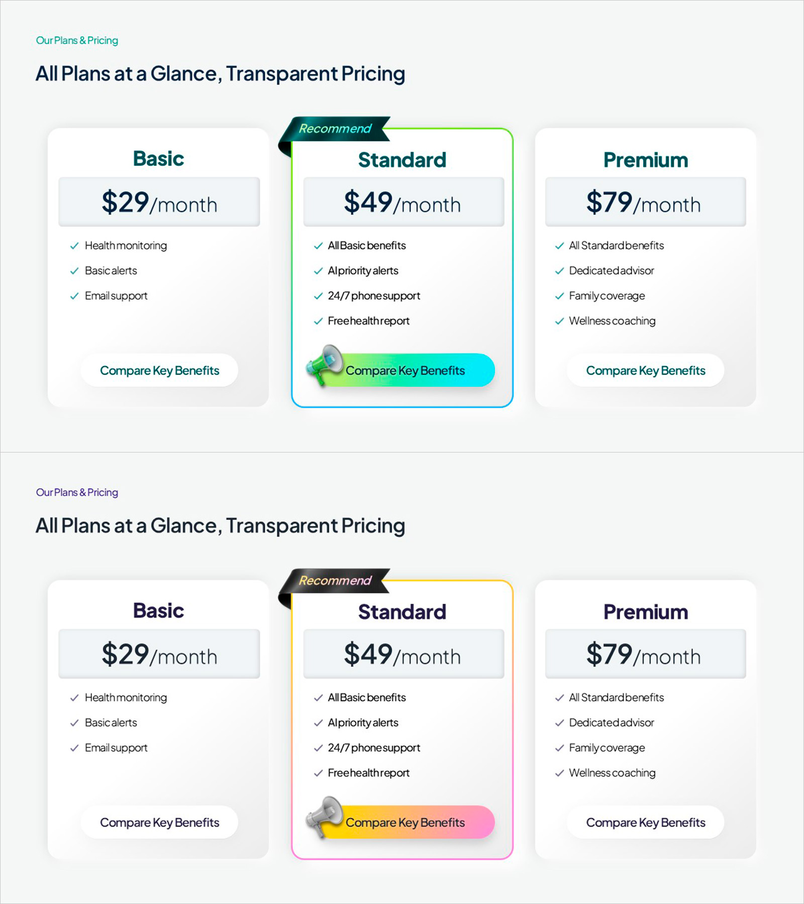 Pricing Plan PowerPoint Slide – 3-Card with Recommend Badge