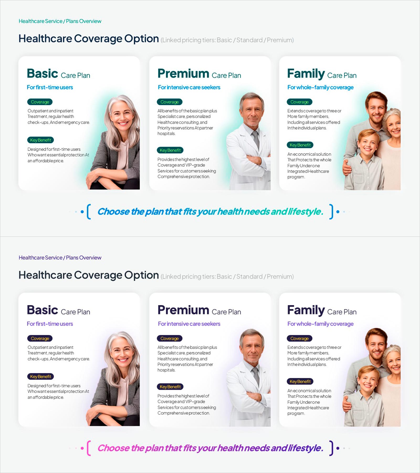 Healthcare Plan Comparison PowerPoint – 3 Cards with Photo